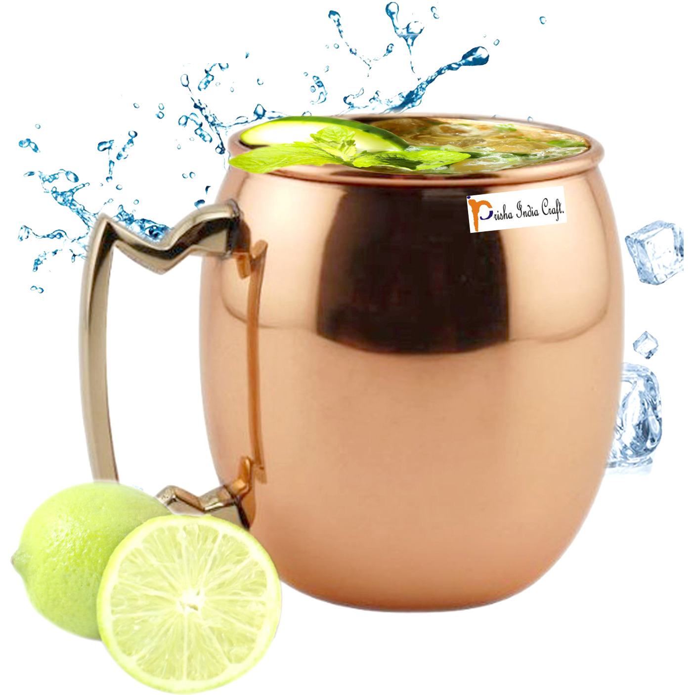 Set of 6 - Prisha India Craft B. Copper Mug for Moscow Mules 550 ML / 18 oz Inside Nickle Plain Best Quality Lacquered Finish Mule Cup, Moscow Mule Cocktail Cup, Copper Mugs, Cocktail Mugs