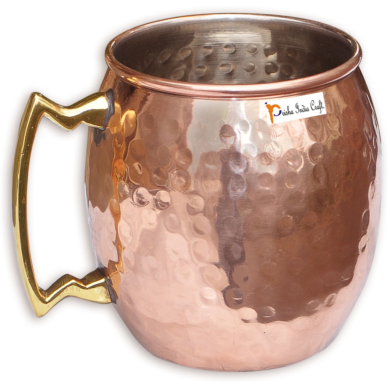Set of 4 - Prisha India Craft B. Copper Mug for Moscow Mules 560 ML / 18 oz Inside Nickle Hammered Best Quality Lacquered Finish Mule Cup, Moscow Mule Cocktail Cup, Copper Mugs, Cocktail Mugs