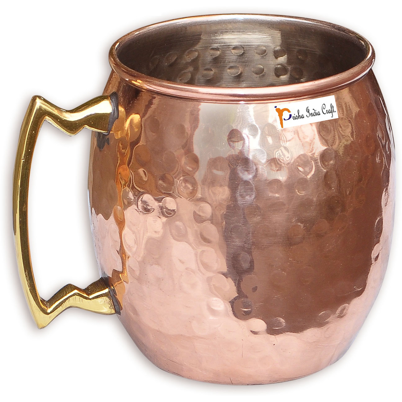 Set of 6 - Prisha India Craft B. Copper Mug for Moscow Mules 560 ML / 18 oz Inside Nickle Hammered Best Quality Lacquered Finish Mule Cup, Moscow Mule Cocktail Cup, Copper Mugs, Cocktail Mugs