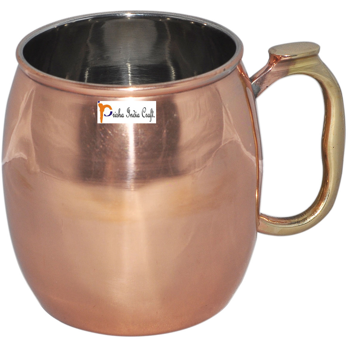 Set of 6 - Prisha India Craft B. Copper Plating Stainless Steel Best Quality MuleMug 550 ML / 18, Thumb HandlePremium Moscow Mule Copper Mug,Moscow Mule Cocktail Cup, Copper Mugs, Cocktail Mugs
