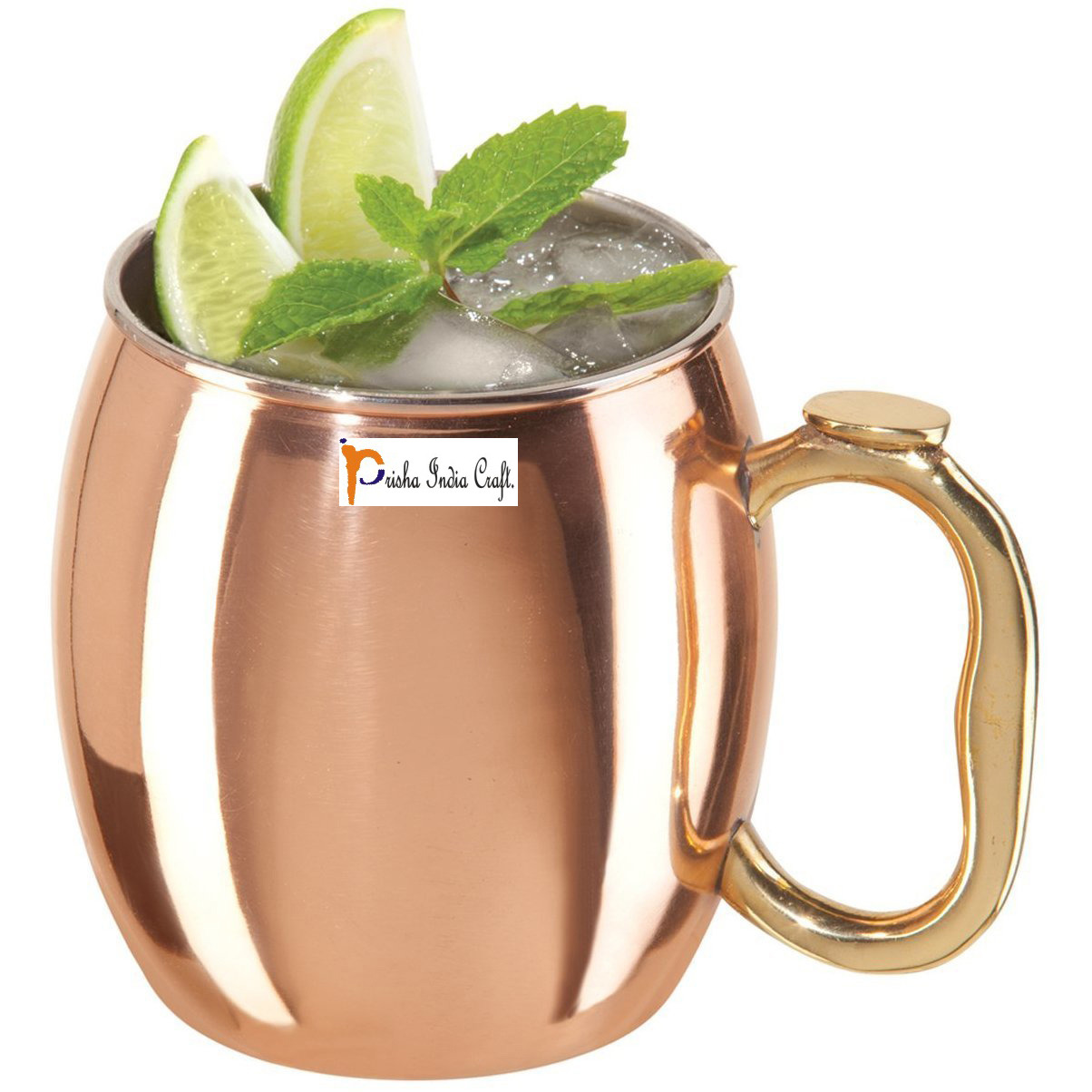 Set of 6 - Prisha India Craft B. Copper Plating Stainless Steel Best Quality MuleMug 550 ML / 18, Thumb HandlePremium Moscow Mule Copper Mug,Moscow Mule Cocktail Cup, Copper Mugs, Cocktail Mugs