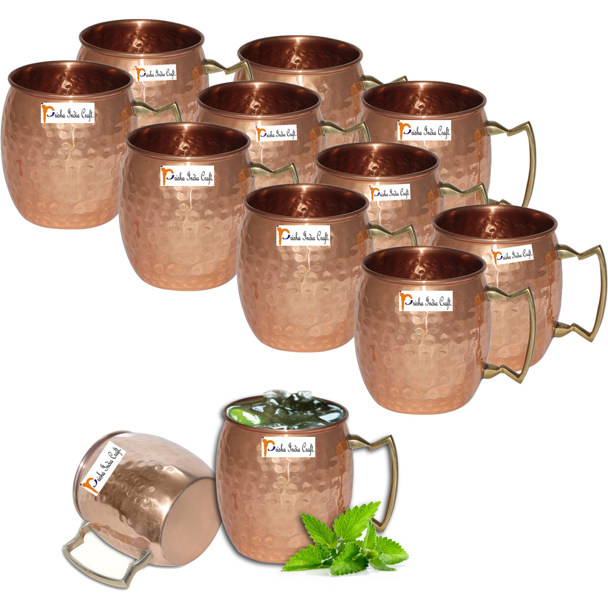 Set of 12 - Prisha India Craft B. Moscow Mule Solid Copper Mug 550 ML / 18 oz - 100% Pure Copper Hammered Best Quality Lacquered Finish, Cocktail Cup, Copper Mugs, Cocktail Mugs with No Inner Linings