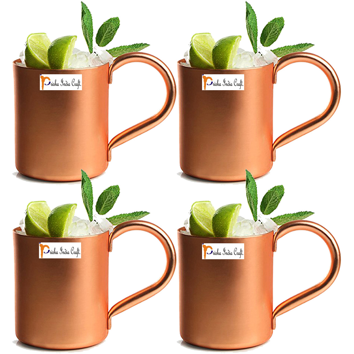 Set of 4 - Prisha India Craft B. Copper Mug for Moscow Mules 450 ML / 15 oz - 100% pure copper - Lacquered Finish - Solid Copper Best Quality Moscow Mule Mug, Moscow Mule Cocktail Cup, Copper Mugs, Cocktail Mugs