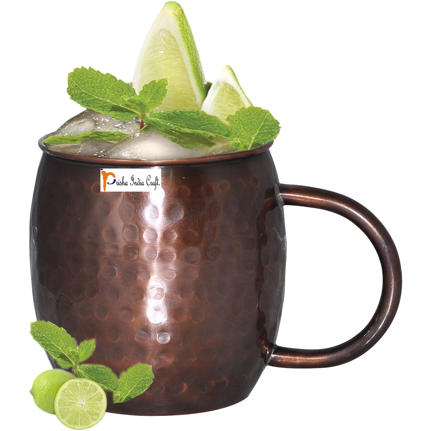 Set of 8 - Prisha India Craft B. Copper Mug for Moscow Mules 550 ML / 18 oz Inside Nickle Copper Antique Style Mug Lacquered Finish Best Quality, Moscow Mule Cocktail Cup, Copper Mugs, Cocktail Mugs
