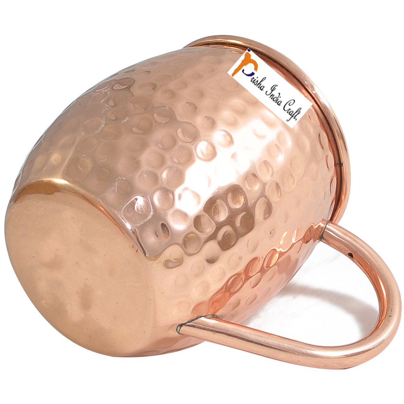 Set of 4 - Prisha India Craft B. Copper Barrel Mug Hammered for Moscow Mules 520 ML / 17 oz 100% Pure Copper Mug, Mule Cup, Moscow Mule Cocktail Cup, Copper Mugs, Cocktail Mugs - with No Inner Linings