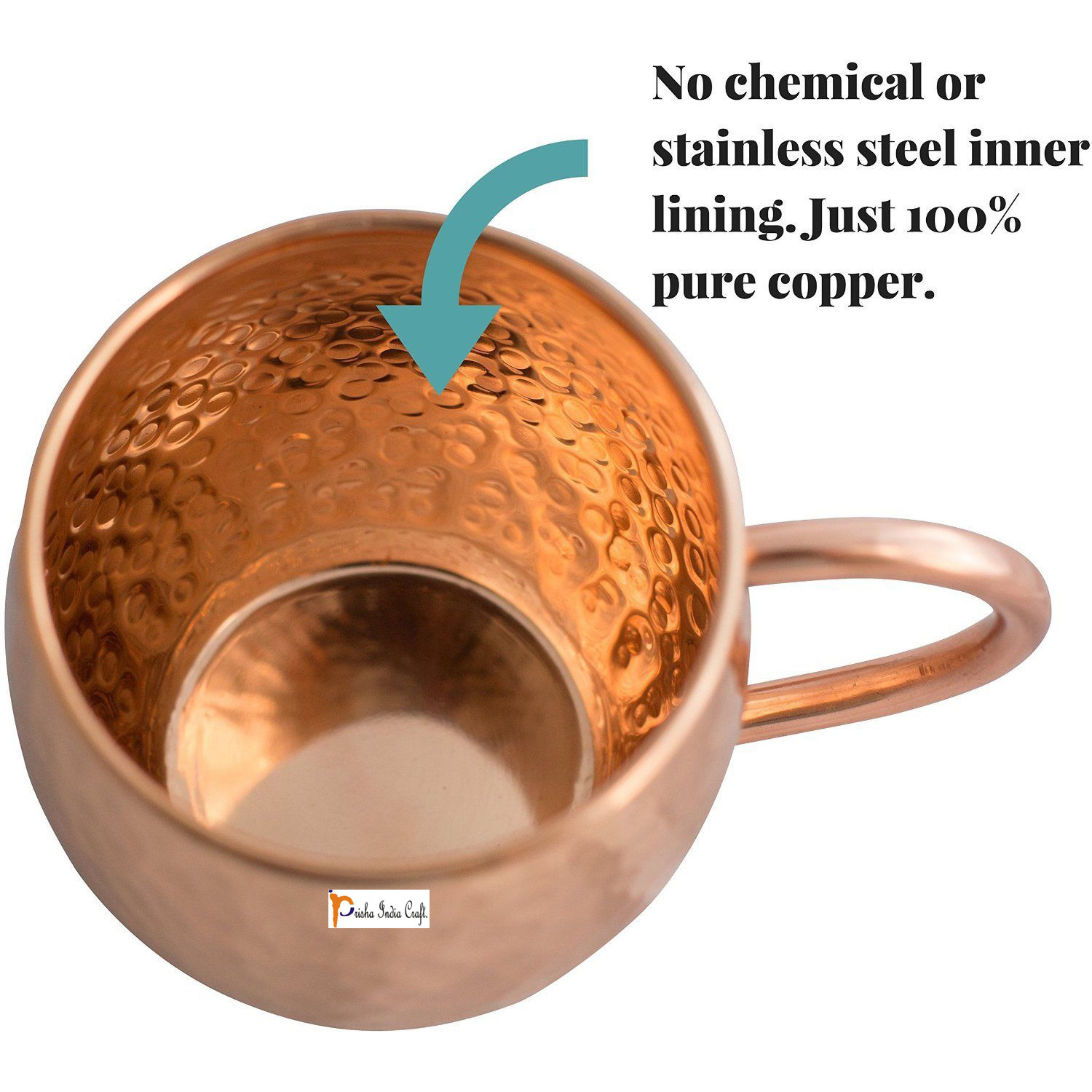 Set of 6 - Prisha India Craft B. Copper Barrel Mug Hammered for Moscow Mules 520 ML / 17 oz 100% Pure Copper Mug, Mule Cup, Moscow Mule Cocktail Cup, Copper Mugs, Cocktail Mugs - with No Inner Linings