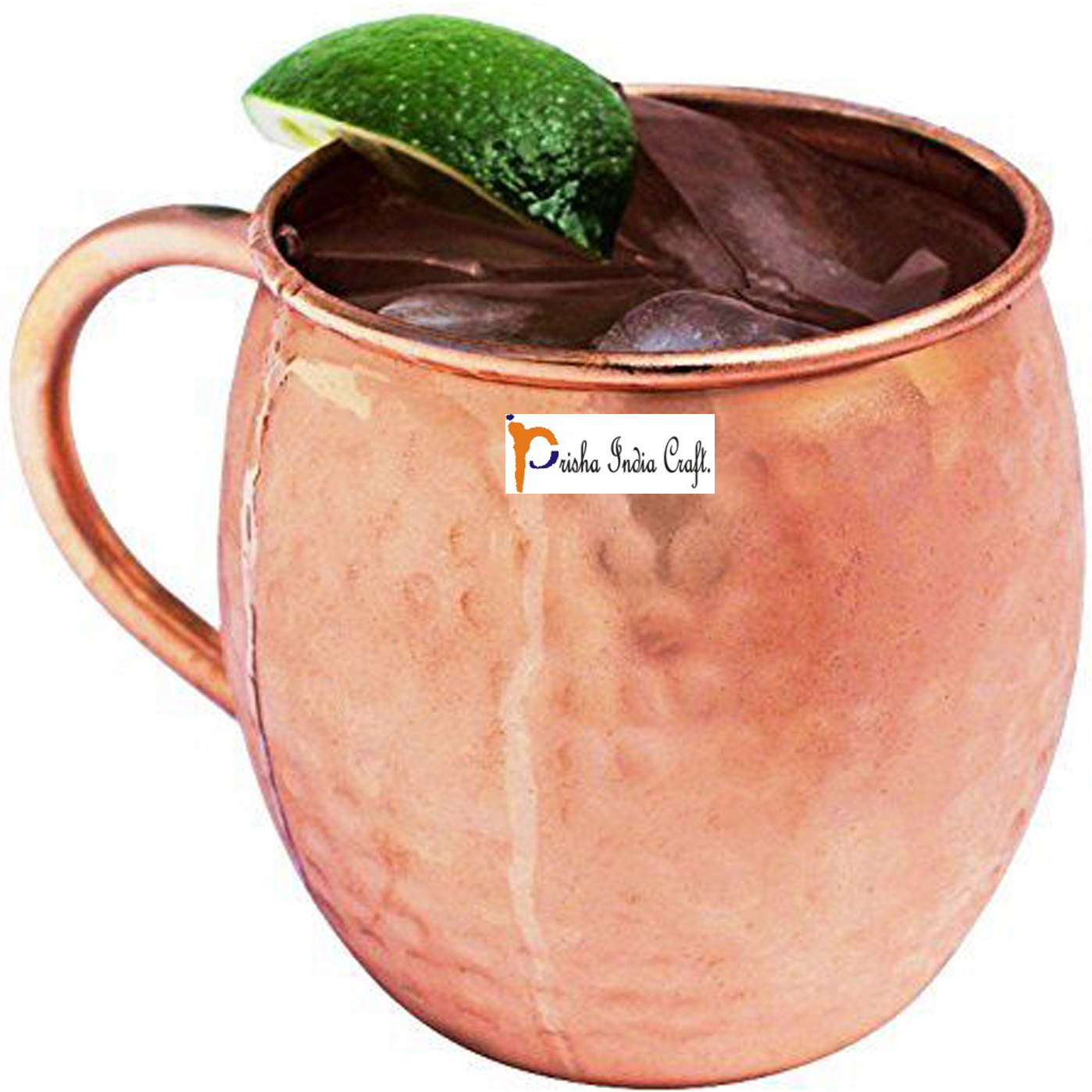 Set of 6 - Prisha India Craft B. Copper Barrel Mug Hammered for Moscow Mules 520 ML / 17 oz 100% Pure Copper Mug, Mule Cup, Moscow Mule Cocktail Cup, Copper Mugs, Cocktail Mugs - with No Inner Linings