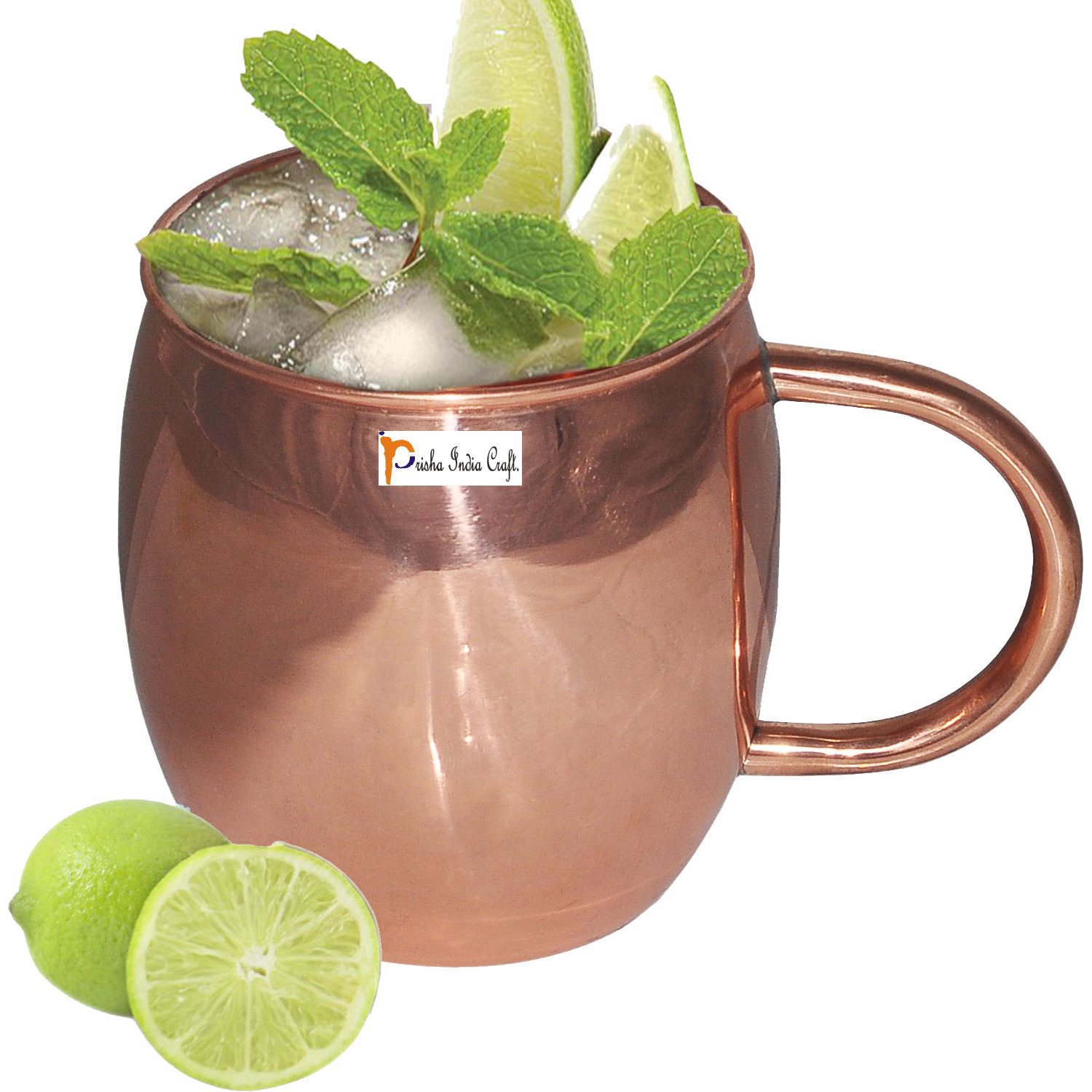 Set of 6 - Prisha India Craft B. Copper Barrel Mug Classic for Moscow Mule 520 ML / 17 oz Pure Copper Mug, Copper Mule Cup, Moscow Mule Cocktail Cup, Copper Mugs, Cocktail Mugs - with No Inner Linings