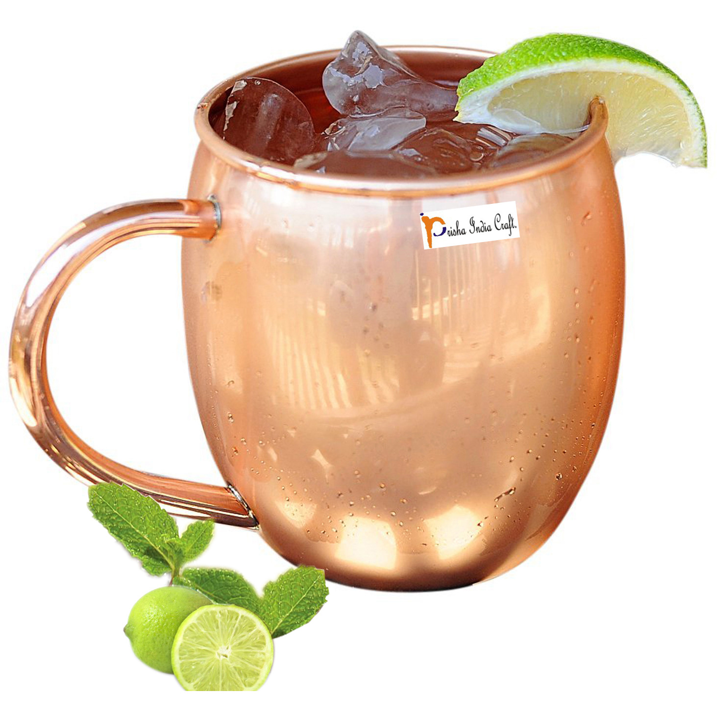 Set of 6 - Prisha India Craft B. Copper Barrel Mug Classic for Moscow Mule 520 ML / 17 oz Pure Copper Mug, Copper Mule Cup, Moscow Mule Cocktail Cup, Copper Mugs, Cocktail Mugs - with No Inner Linings