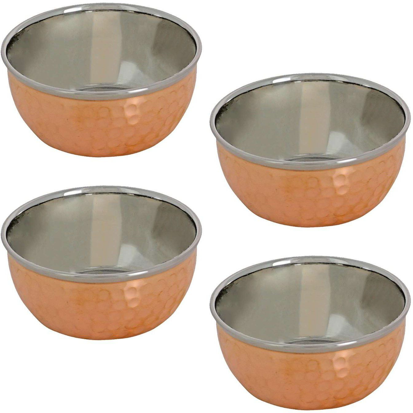 Prisha India Craft B. Set of 3 Dinnerware Traditional Stainless Steel Copper Dinner Set of Thali Plate, Bowls, Glass and Spoons, Dia 13  With 1 Pure Copper Pitcher Jug - Christmas Gift