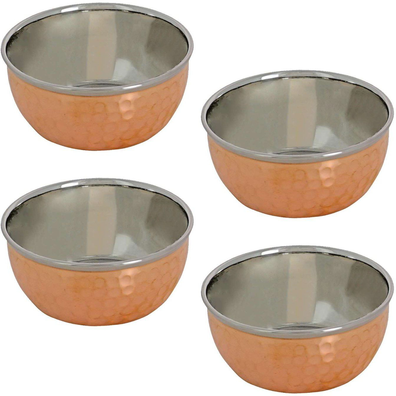 Prisha India Craft B. Set of 6 Dinnerware Traditional Stainless Steel Copper Dinner Set of Thali Plate, Bowls, Glass and Spoons, Dia 13  With 1 Stainless Steel Copper Pitcher Jug - Christmas Gift