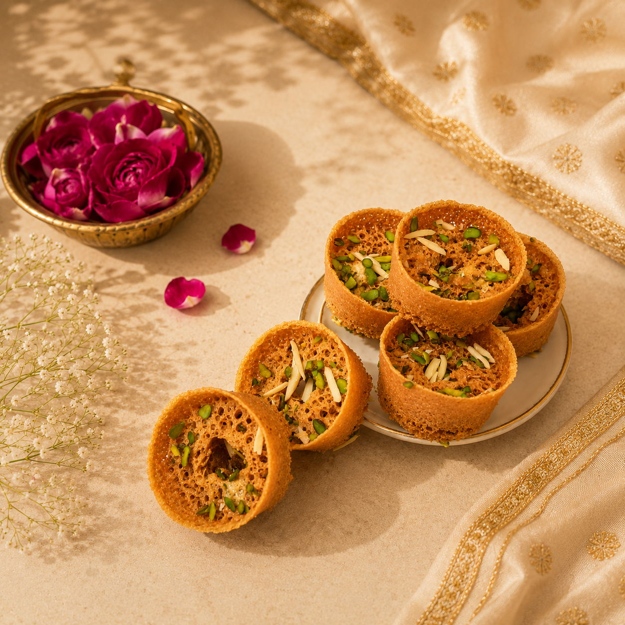 Tini Meetha Ghewar - 7Pc