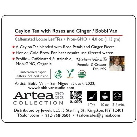 Ceylon Tea With Roses And Ginger - Bobbi Van - Artea 2022 Collection - Loose Leaf - Gift Tin - 4 Oz (113.4 Gm)