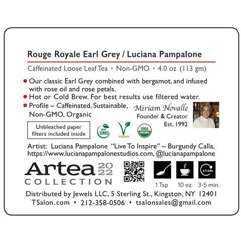 Rouge Royale Earl Grey - Luciana Pampalone - Artea 2022 Collection - 4.0 Oz Loose Leaf - Gift Tin - 1 Pack
