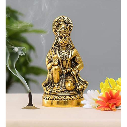 Prince Home Decor & Gifts Hanuman Ji Statue Sitting In Metal Hanuman Ji Idol Bajrangbali Murti Gift Article Decorative Showpiece, Multicolour, 1 Piece.