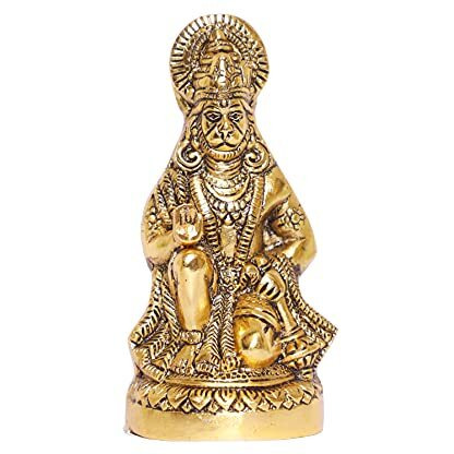 Prince Home Decor & Gifts Hanuman Ji Statue Sitting In Metal Hanuman Ji Idol Bajrangbali Murti Gift Article Decorative Showpiece, Multicolour, 1 Piece.
