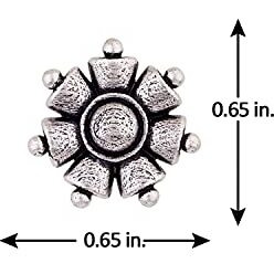 Voylla Silver Oxidised Brass Floral Motif Boho Style Stud Earrings Tops for Women and Girls