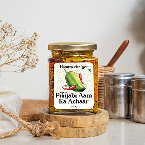 Homemade Love Authentic Punjabi Mango Pickle made with organic methods | Spicy & Tangy Aam Ka Achaar with Raw Mango, and spices mixed with mustard oil | Sun-Dried and Preserved Naturally | Ancestral Indian Achar Recipe | Handcrafted with Care and Authentic Flavors | Perfect Blend of Tradition and Quality | 250g
