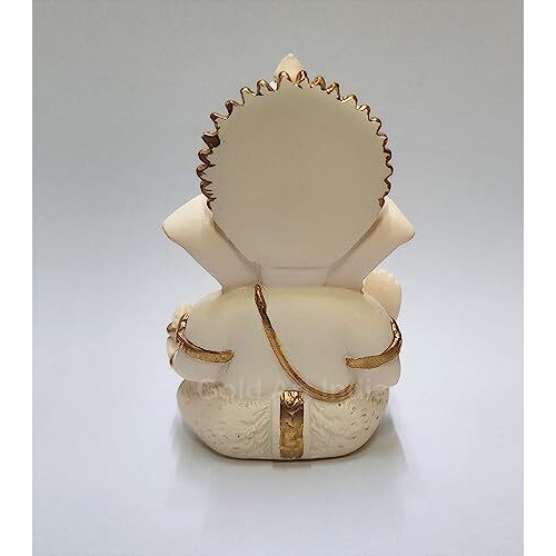 Gold Art India Peach Ivory Finish Ganesha Idol Car Dashboard Idol Home Decor Gifting Diwali Showpiece 3.5" Inches