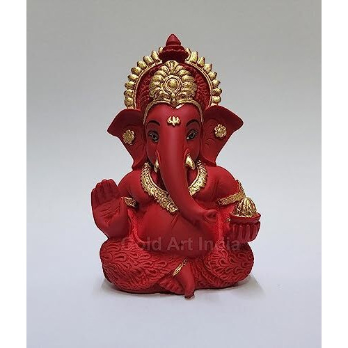Gold Art India Ganesha Idol for car Dashboard/Home/Office Shelves/Diwali/Gifting /3.5 inches (Maroon Red)
