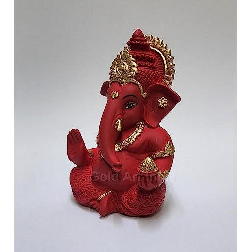 Gold Art India Ganesha Idol for car Dashboard/Home/Office Shelves/Diwali/Gifting /3.5 inches (Maroon Red)