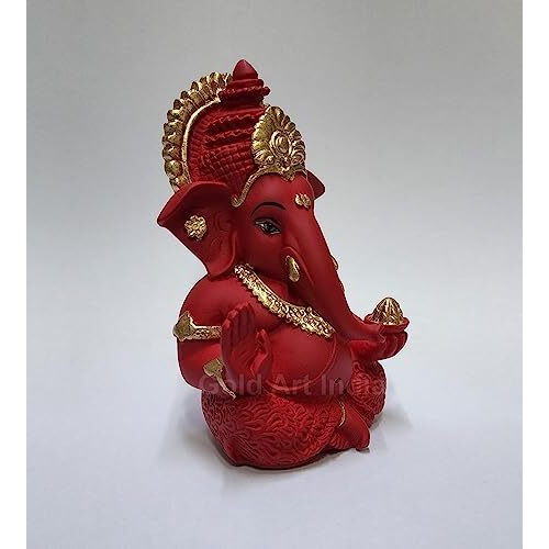 Gold Art India Ganesha Idol for car Dashboard/Home/Office Shelves/Diwali/Gifting /3.5 inches (Maroon Red)