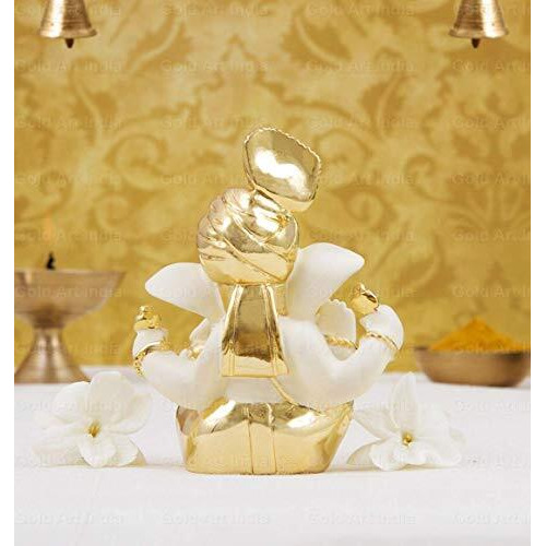 Gold Art India Ceramic Ganesh Idol for Car Dashboard(6x4x3cm, Gold)