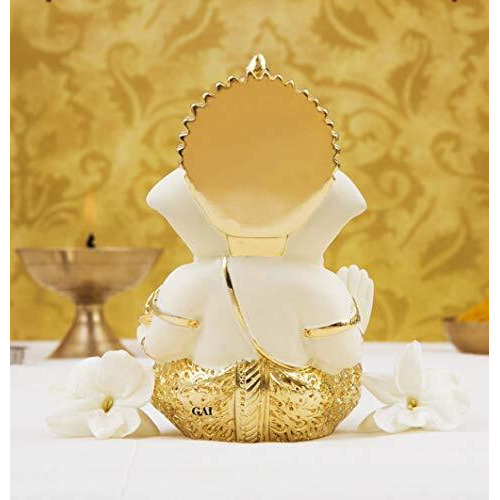 Gold Art India Ceramic Car Dashboard Ganesha Idol, 3.5 x 2 inch,1 Idol