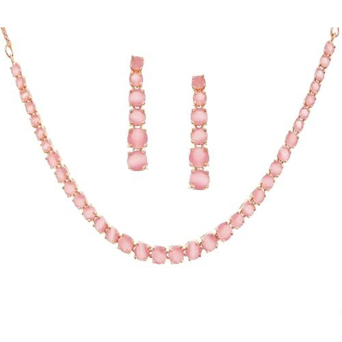 ZENEME Jewellery Set Classic Style AD/American Diamond Studded Rose Gold Plated Handcrafted Circle Necklace Set for Women & Girls (Design)