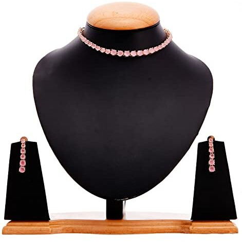 ZENEME Jewellery Set Classic Style AD/American Diamond Studded Rose Gold Plated Handcrafted Circle Necklace Set for Women & Girls (Design)