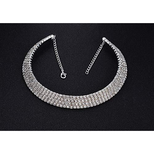 YouBella Jewellery Sets for Women Silver Crystal Rhinestone Choker Necklace for Women. (Four Line)