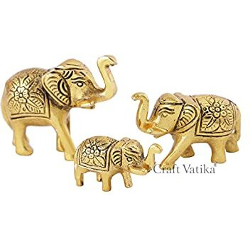 CraftVatika Set of 3 Metal Trunk Up Elephant Family Statue Showpiece Figurine -Fengshui Vastu Lucky - Diwali Decorative Items for Home Decor Living Room Office Desktop & Gifting,Corporate Gift