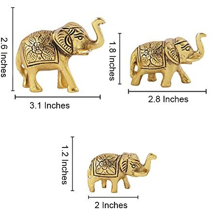 CraftVatika Set of 3 Metal Trunk Up Elephant Family Statue Showpiece Figurine -Fengshui Vastu Lucky - Diwali Decorative Items for Home Decor Living Room Office Desktop & Gifting,Corporate Gift