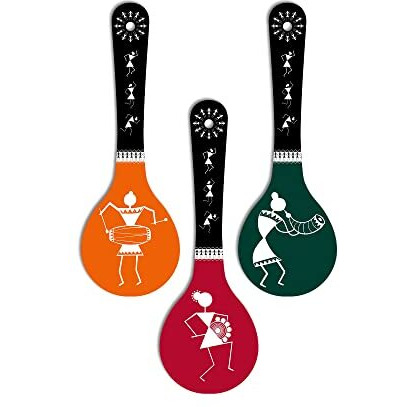 Artvibes Warli Art Wooden Wall Hanger for Home | Office | Living Room | Gift | Modern Decoration Items | Kitchen Wall Decor | Home Decor Hanging Items (WH_5007N), Set of 3