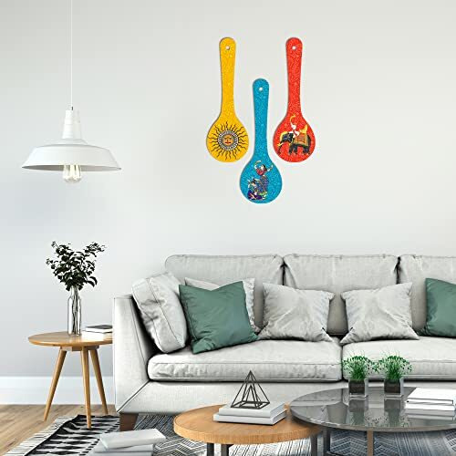 Artvibes Madhubani Art Wooden Wall Hanger for Home | Office | Living Room | Gift | Modern Decoration Items | Kitchen Wall Decor | Home Decor Hanging Items (WH_5010NN), Set of 3