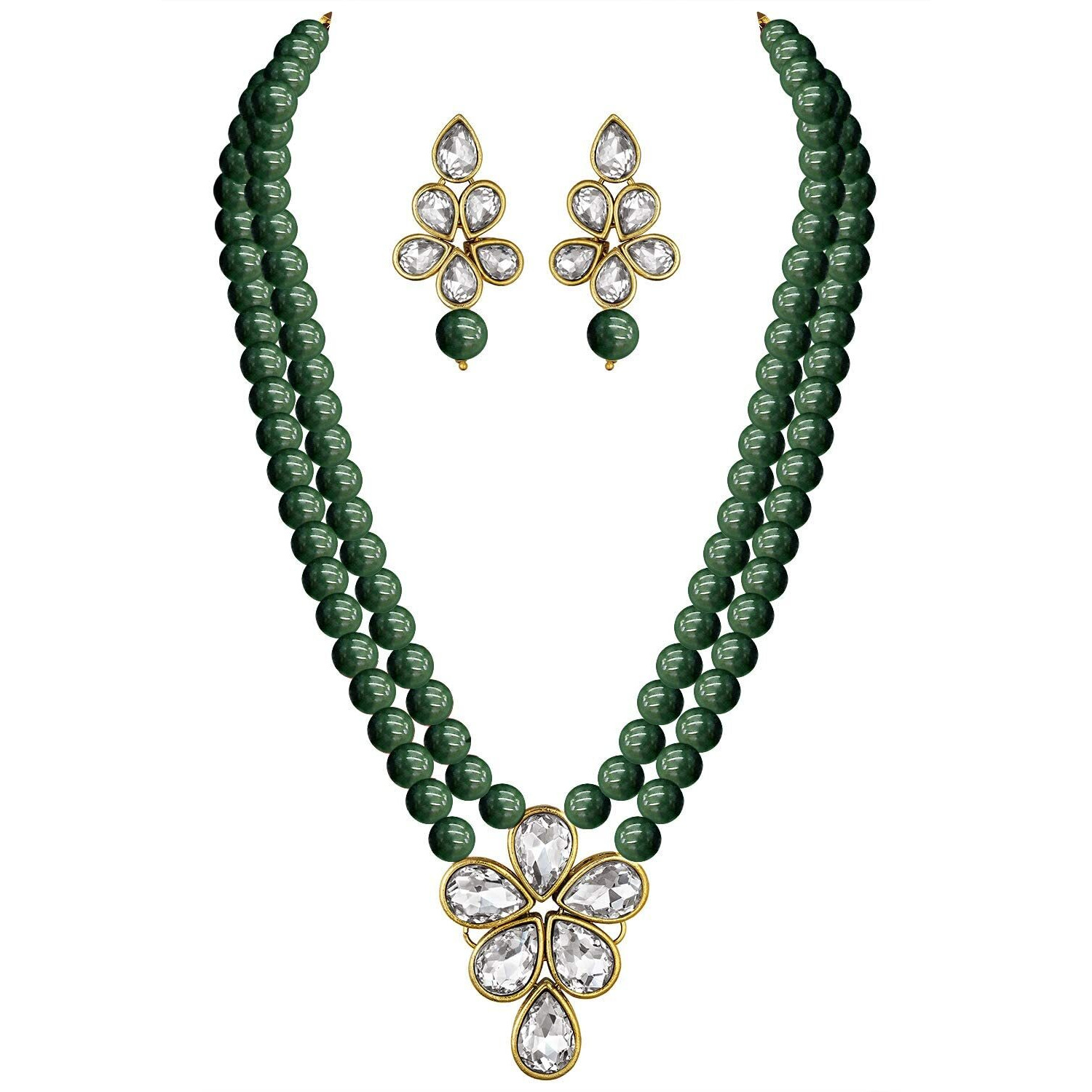 I Jewels 18k Gold Plated Traditional Kundan & Pearl Studded Necklace Jewellery Set For Women (ML311G)
