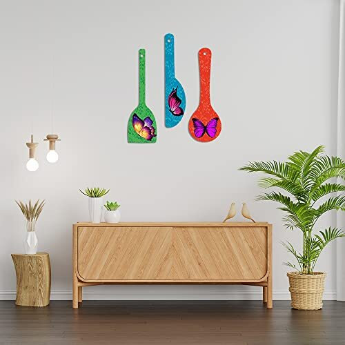 Artvibes Beautiful Butterfly Wooden Wall Hanger for Home | Office | Living Room | Gift | Modern Decoration Items | Kitchen Wall Decor | Home Decor Hanging Items (WH_5015N), Set of 3