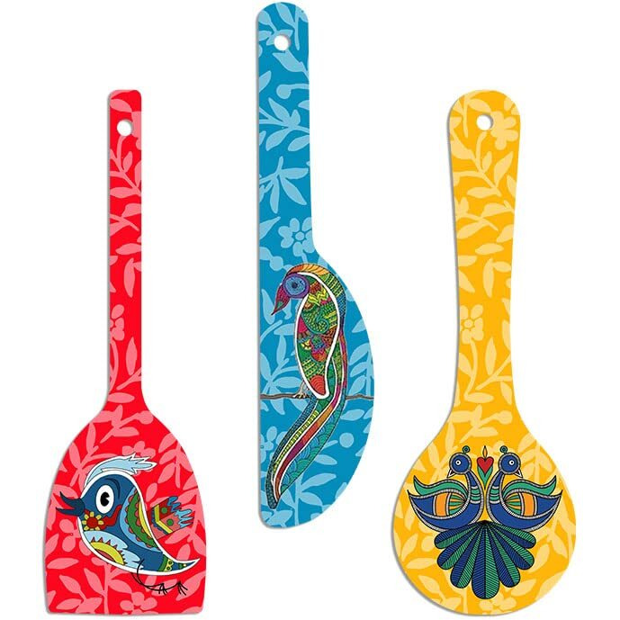 Artvibes Birds Wooden Wall Hanger for Home | Office | Living Room | Gift | Modern Decoration Items | Kitchen Wall Decor | Home Decor Hanging Items (WH_5021N), Set of 3
