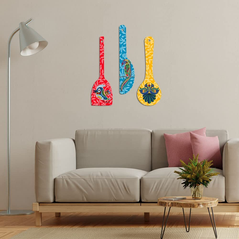Artvibes Birds Wooden Wall Hanger for Home | Office | Living Room | Gift | Modern Decoration Items | Kitchen Wall Decor | Home Decor Hanging Items (WH_5021N), Set of 3