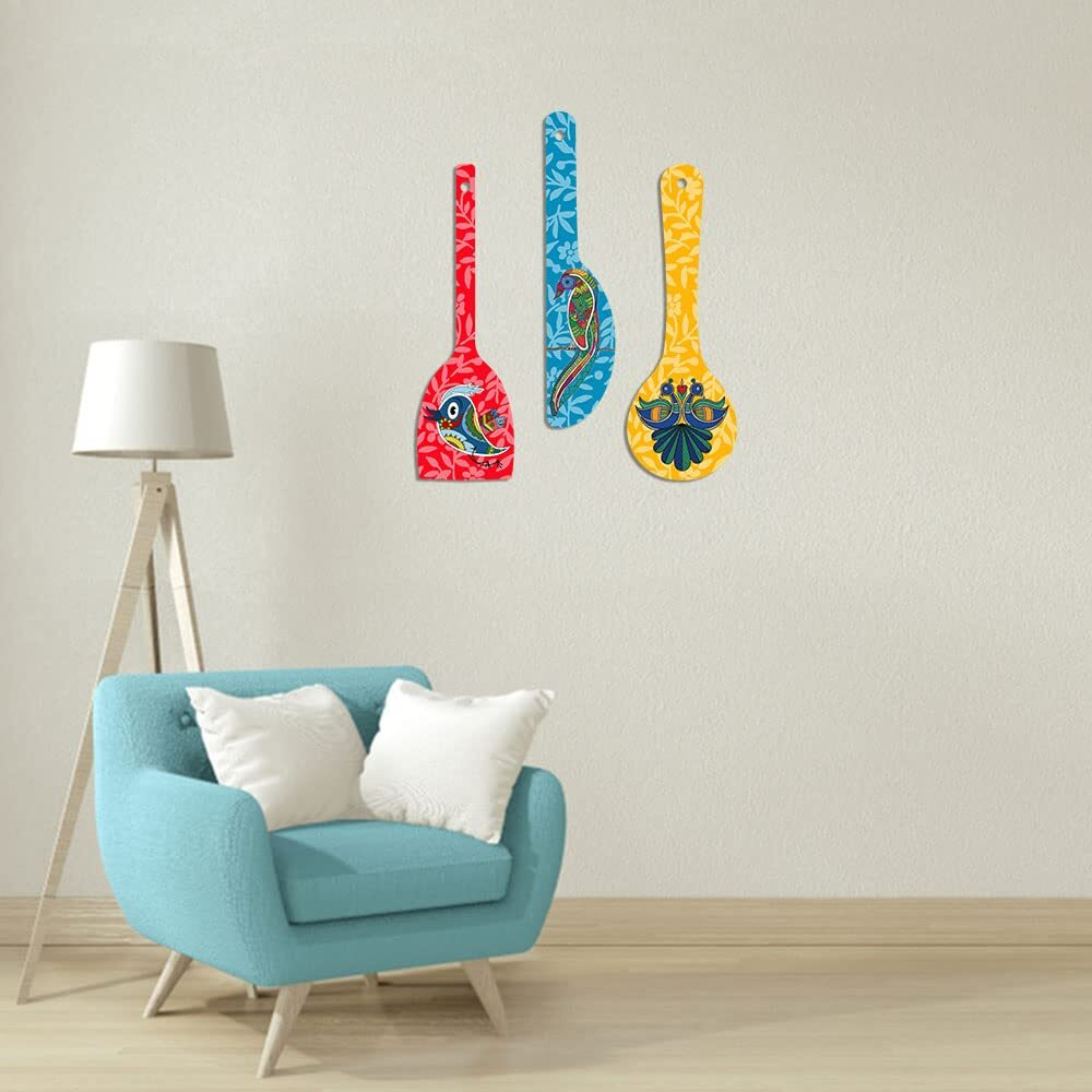 Artvibes Birds Wooden Wall Hanger for Home | Office | Living Room | Gift | Modern Decoration Items | Kitchen Wall Decor | Home Decor Hanging Items (WH_5021N), Set of 3