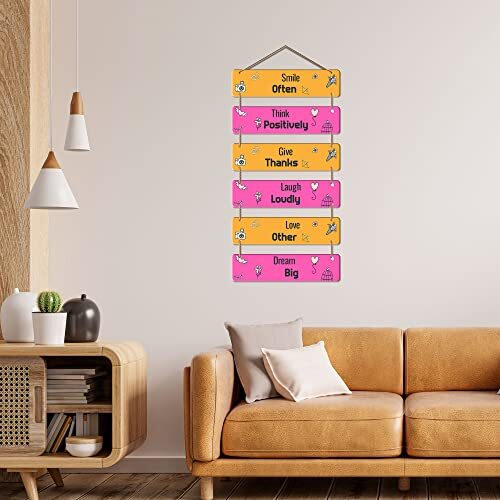 Artvibes Decorative Wall Hanging Ornaments Wooden Art Decoration item for Living Room | Bedroom | Home Decor | House Warming Gifts | Quotes Decor Item | Wall Decoration, Set of 6(WH_3240N)