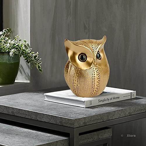 Xtore Modern Classy Lucky Owl Resin Art Figure Showpiece (Golden), 1 Piece