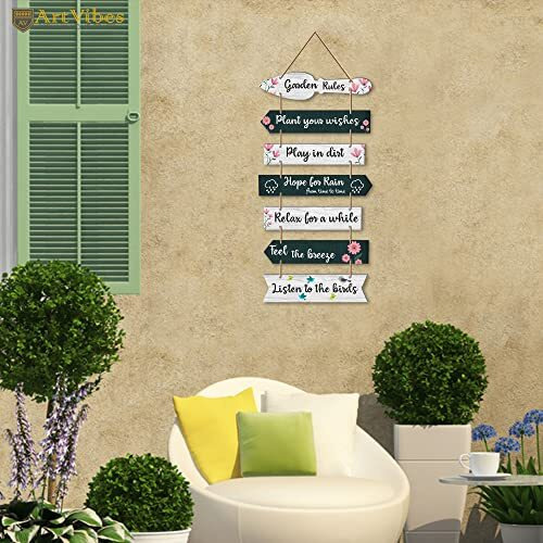 Artvibes Garden Quote Wooden Wall Hanging for Home Decor | Decorative Items for Balcony | Wooden Wall Decoration for Outdoor Decorative Garden | Modern Artworks (WH_7001N), Set of 7