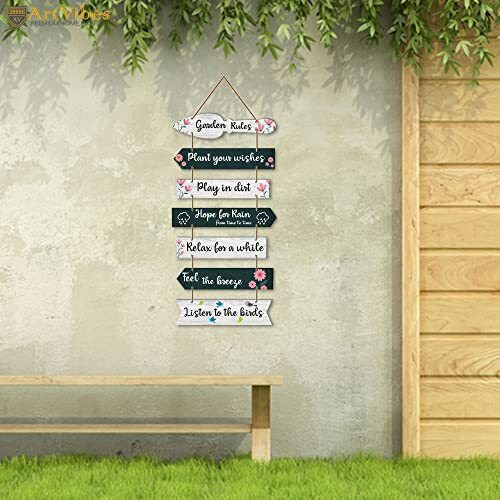 Artvibes Garden Quote Wooden Wall Hanging for Home Decor | Decorative Items for Balcony | Wooden Wall Decoration for Outdoor Decorative Garden | Modern Artworks (WH_7001N), Set of 7