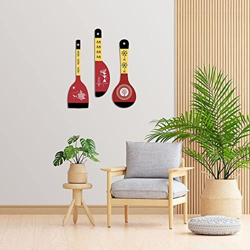 Artvibes Warli Art Wooden Wall Hanger for Home | Office | Living Room | Gift | Modern Decoration Items | Kitchen Wall Decor | Home Decor Hanging Items (WH_5016NN), Set of 3
