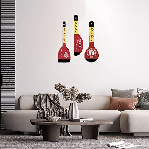 Artvibes Warli Art Wooden Wall Hanger for Home | Office | Living Room | Gift | Modern Decoration Items | Kitchen Wall Decor | Home Decor Hanging Items (WH_5016NN), Set of 3