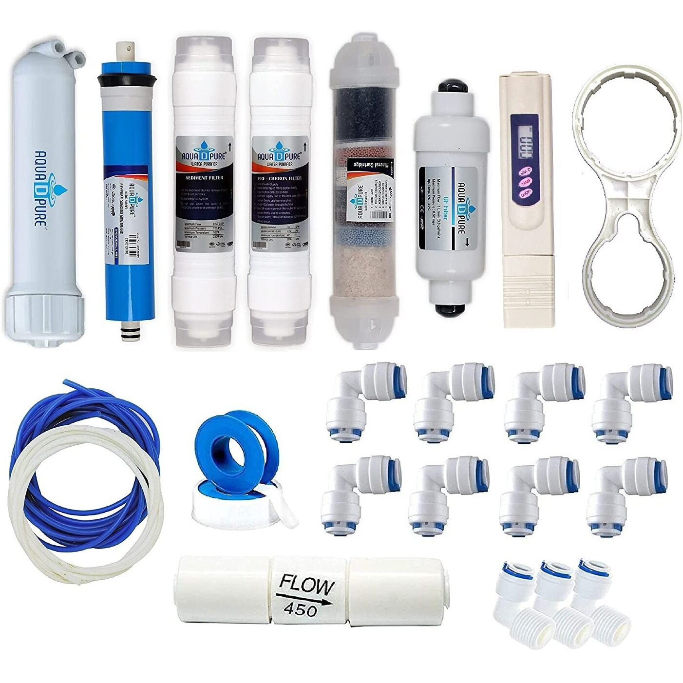 AQUA D PURE Aquadpure Complete Ro Purifier Filter Service Kit Of 80 Gpd Membrane Water With All Accessories (Full Service Kit With 02 Inline)
