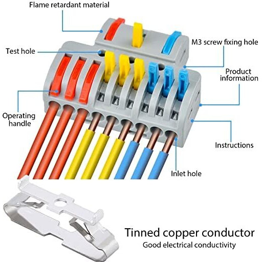 Besillia Lever Wire Connectors Conductor Compact Quick Wiring, Push in Terminal Wire Connector, 3 in 9 Out -5PCS