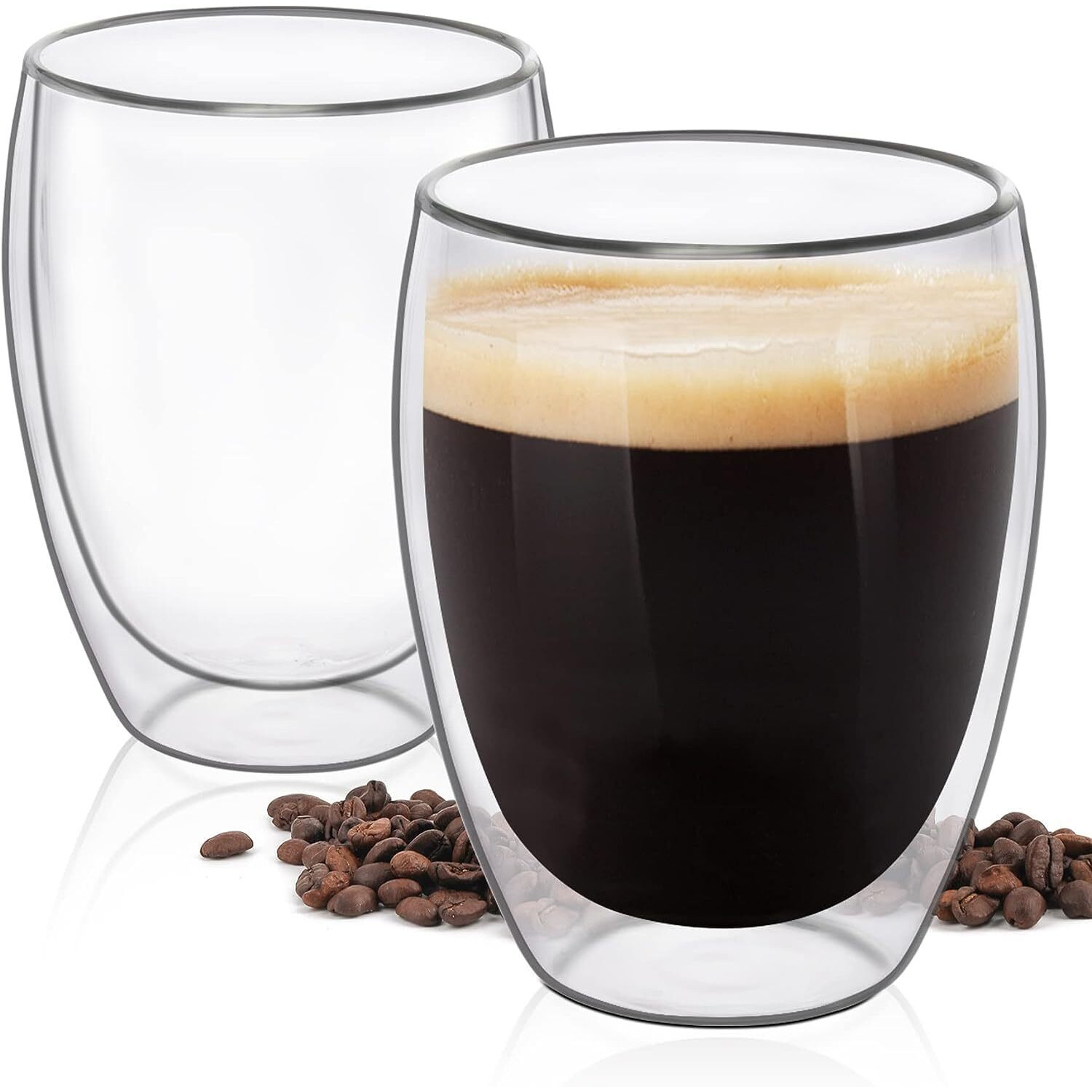 HOLLIO Double Wall Glass, Clear Glass Without Handle Tumbler Glassware,Insulated,Coffee,Cappuccino,Tea,Latte Cups,Beverage Glasses Heat Resistant