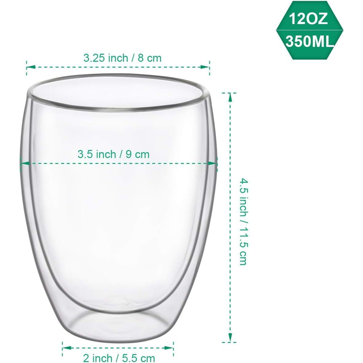 HOLLIO Double Wall Glass, Clear Glass Without Handle Tumbler Glassware,Insulated,Coffee,Cappuccino,Tea,Latte Cups,Beverage Glasses Heat Resistant